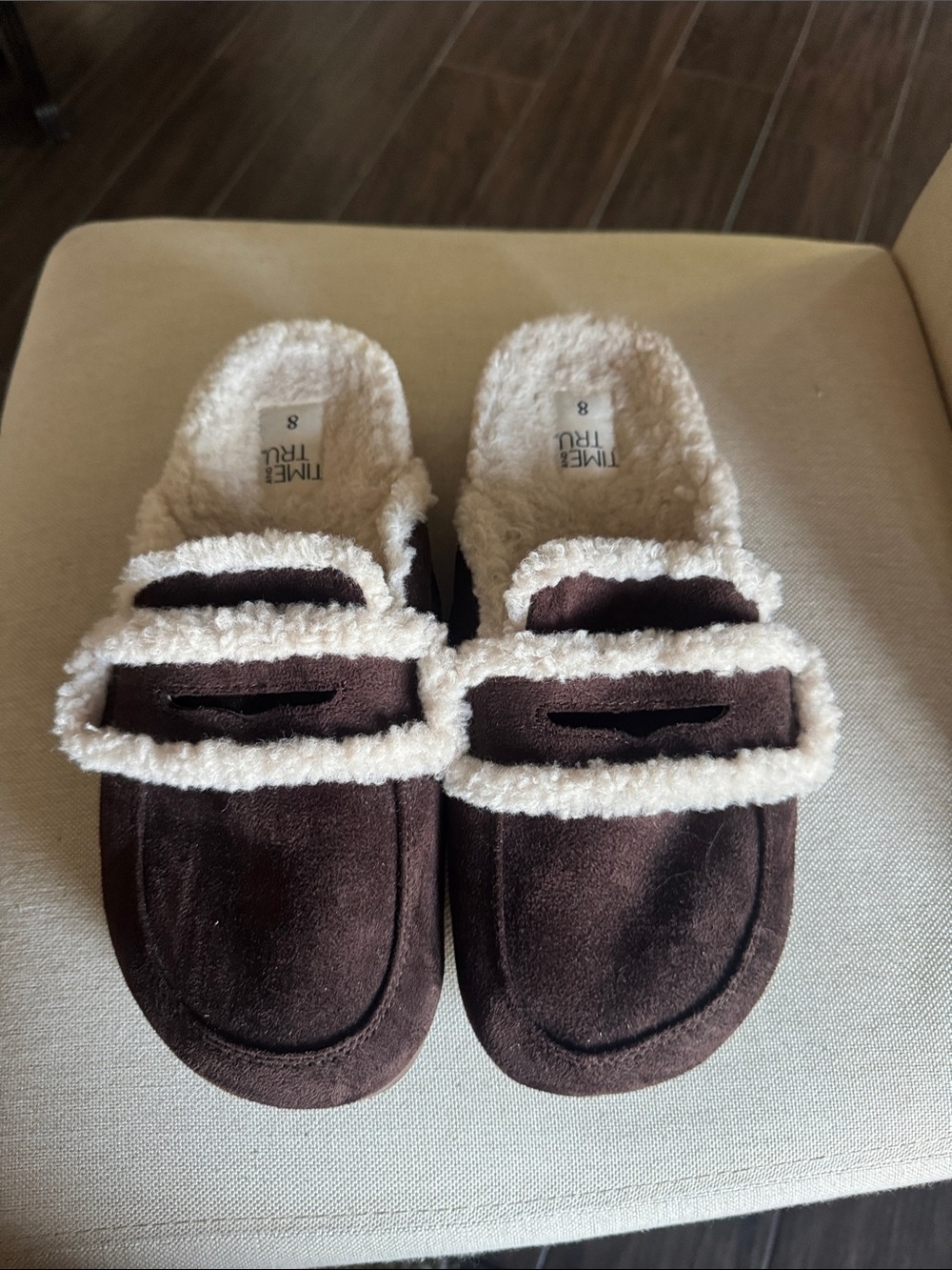 Time and Tru womens Brown Sherpa-Lined Slip-Ons-size 8